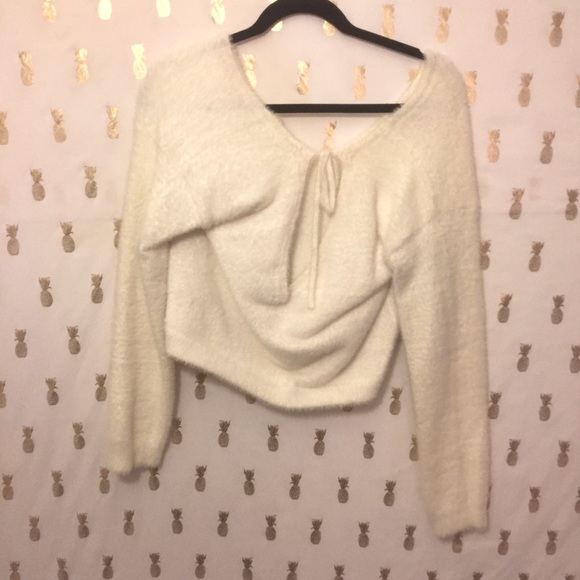 Cream color soft fuzzy crop top sweater - Picture 2 of 3